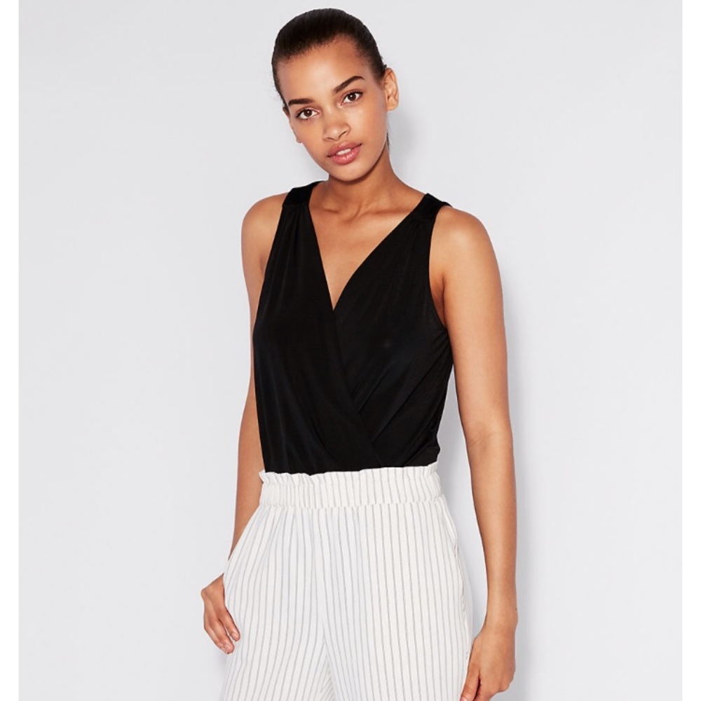 Express Satin Drape Front Surplice Thong Bodysuit